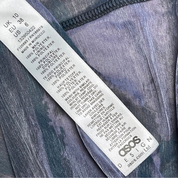 ASOS Design long dress bardotsheer purple black maxi low draped sexy back size 6 - Picture 7 of 8